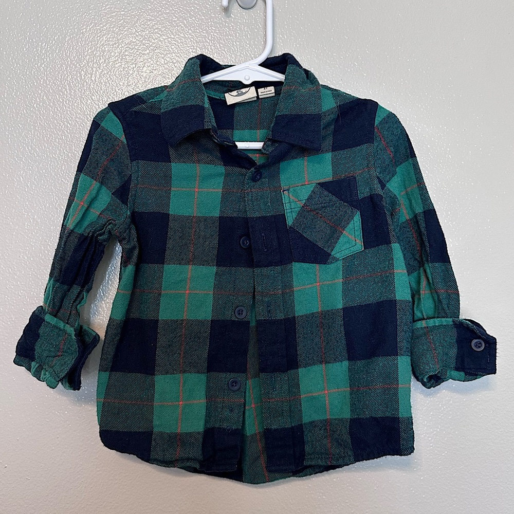 Outdoors Kids- Green and Blue Plaid Kids Shirt - 2T